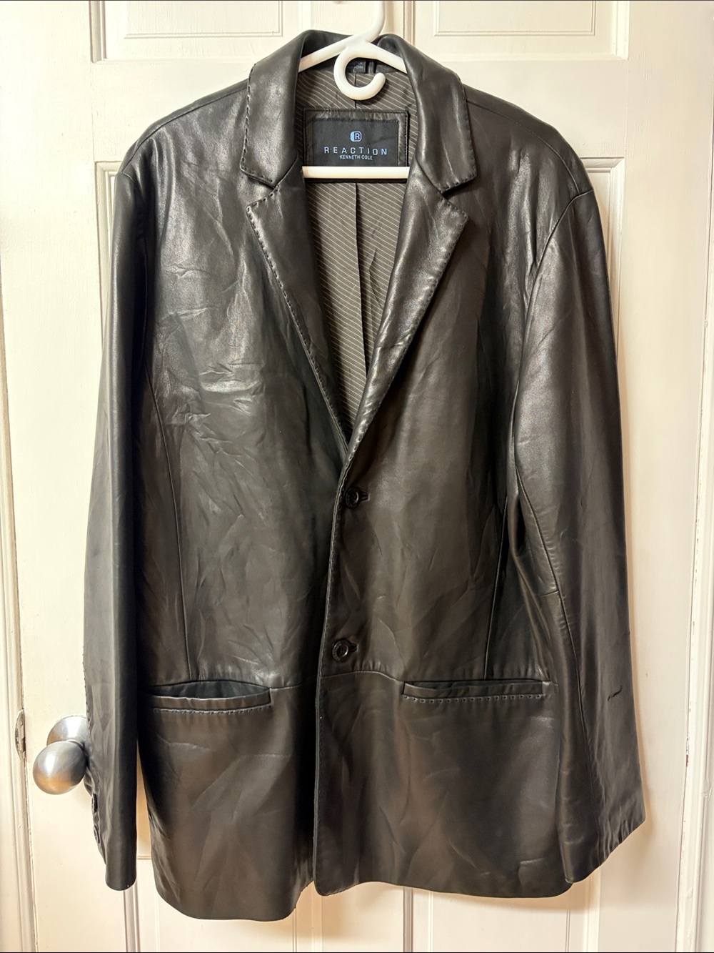 Kenneth Cole Reaction lambskin leather black jacket blazer style men’s size L
